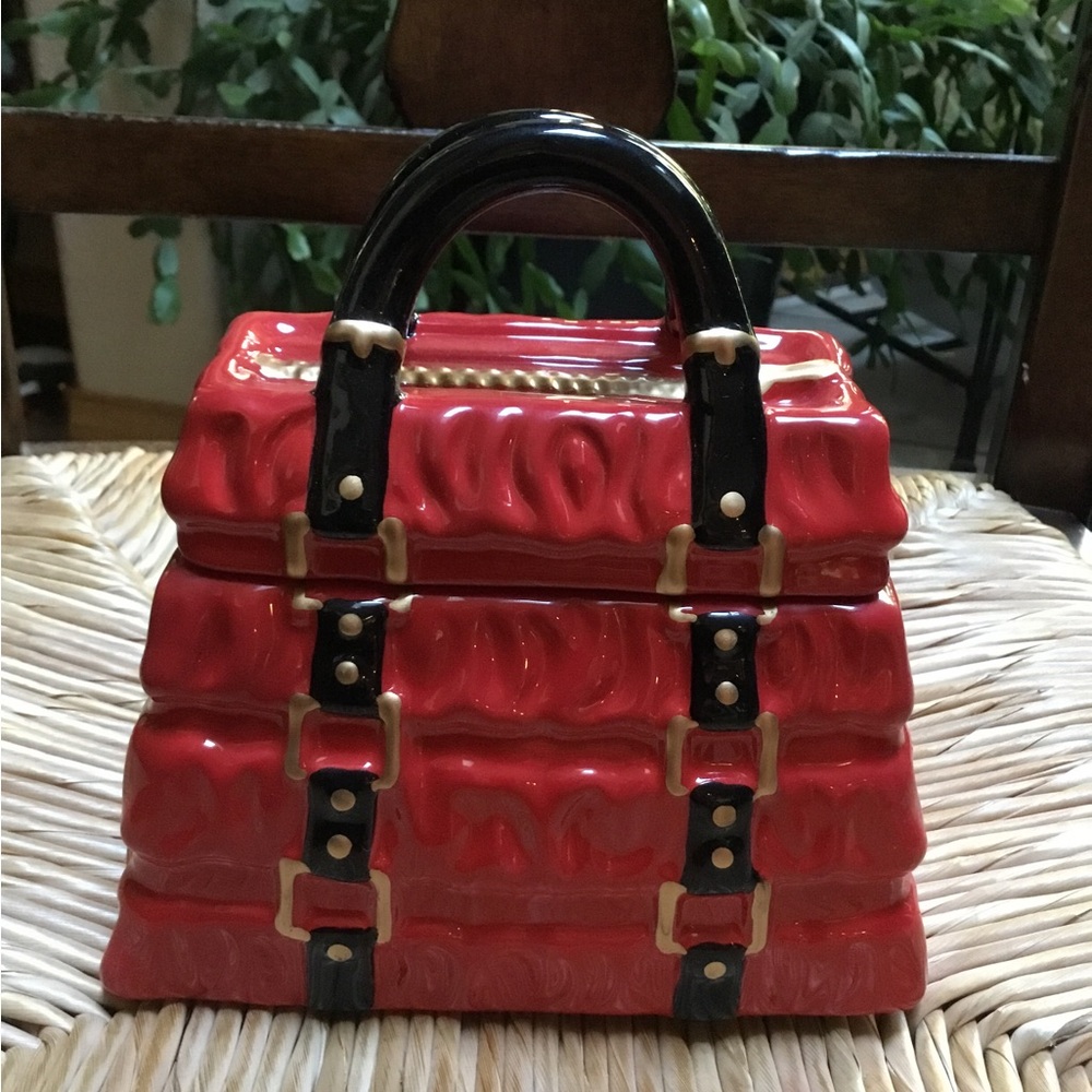 Red Ceramic Handbag with Black Accents